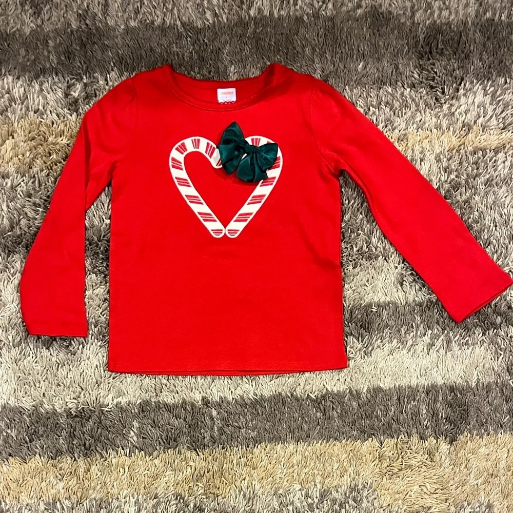 Girls Gymboree Appliqué Candy Cane Bow Long-Sleeve Christmas Shirt - 6 - Red - Picture 1 of 7